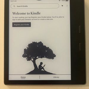 Kindle oasis with 7” display and page turn buttons. WITHOUT LOCK SCREEN ADDS